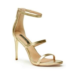 RACHEL ZOE Women’s Viv three strap metallic gold heels🔥🔥
